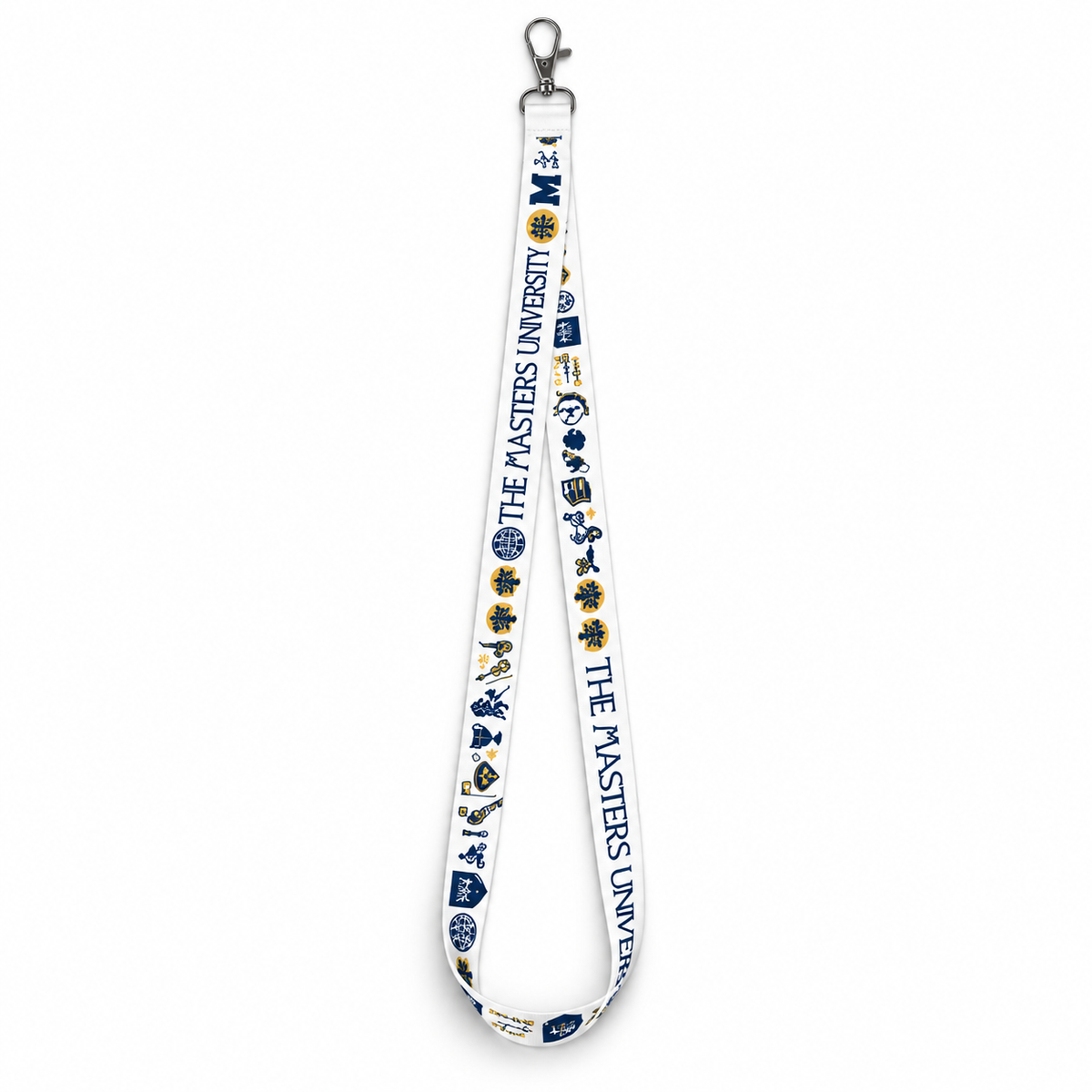 White Satin Lanyard- with Navy & Gold design