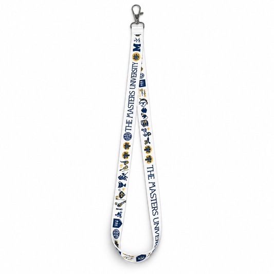 White Satin Lanyard- with Navy & Gold design