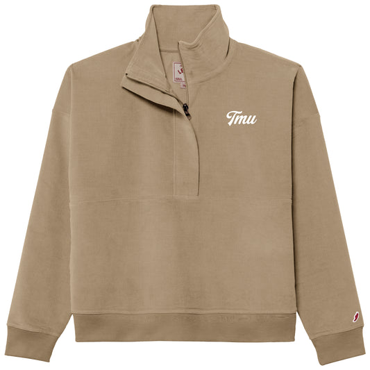 TMU Vintage Script Cord Women's Half Zip - Khaki