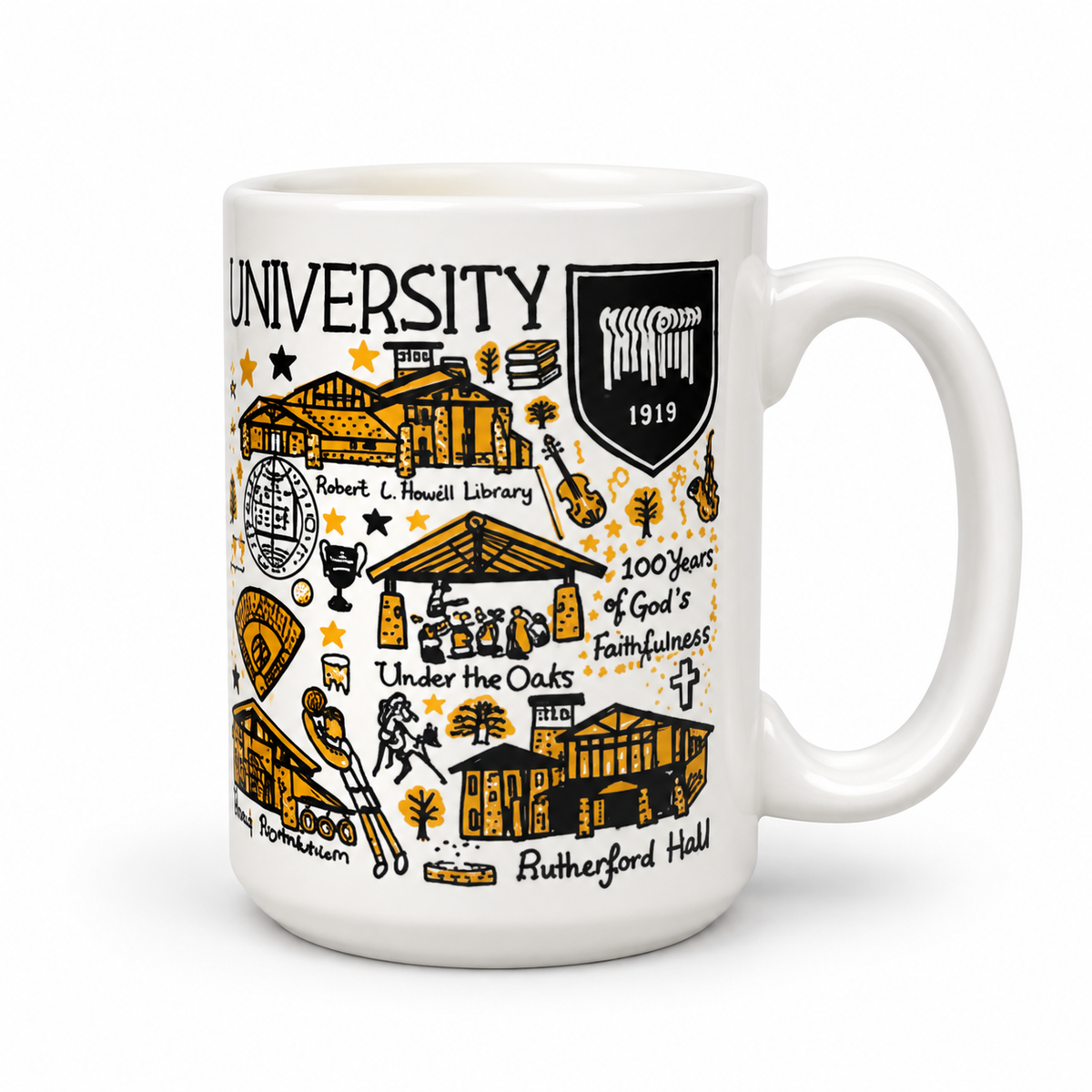 White Master's Mug (15 oz) with Navy & Gold Designs