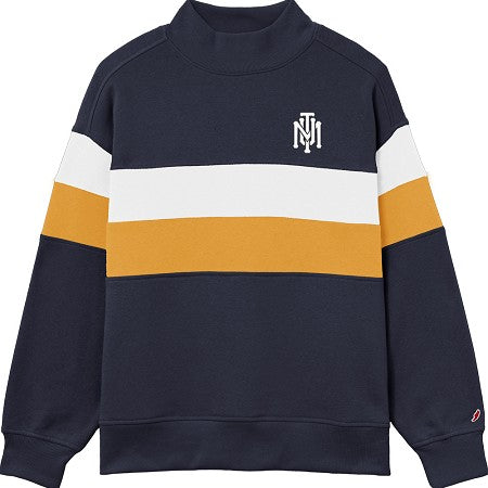 TMU Monogram Striped Navy/Gold/White Diana Mock Neck Women's